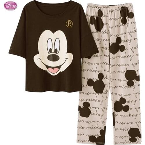 Disney Cute Mickey Mouse Pajamas Ladies Sleepwear Summer 2021 Short Sleeve Top & Shorts Casual Women Homewear Pajama Set Hombre