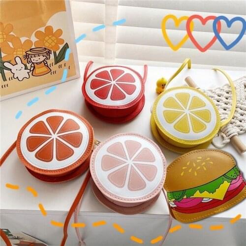 Lovely Fruit Childrens Messenger Bag Cute Cartoon Baby Girls Mini Coin Purse Accessories PU Leather Kids Shoulder Bags Handbags