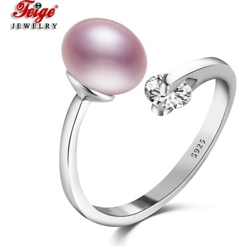 Fashion 925 Sterling Silver Natural Pearl Ring for Women Party Jewelry Gift 8-9MM Purple Pearl Ring Fine Jewelry Wholesale FEIGE
