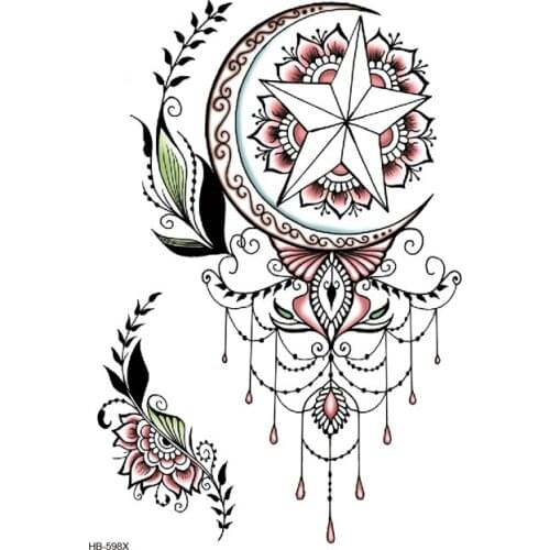 Moon Crown Waterproof Temporary Tattoo Sticker Tatuajes Lotus Tatoo Sleeve Henna Tattoo Decals Body Art cheap stuff stickers