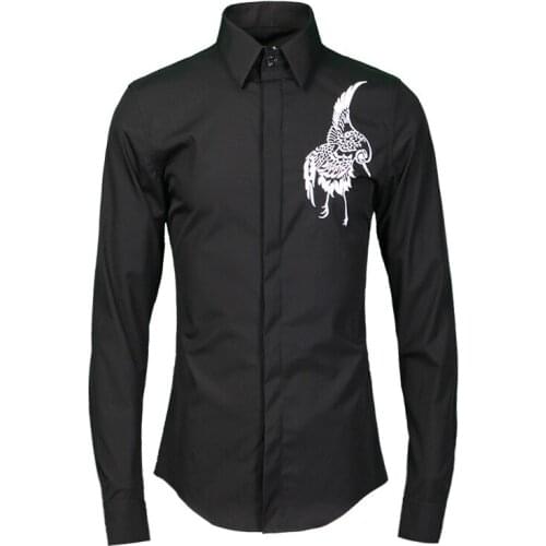 New arrival fashion long sleeve high quality Embroidery Bird Men Wholesale Metrosexual Casual Shirts cotton size M L XL2XL3XL4XL