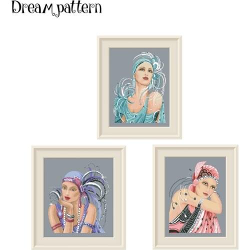 Pink dress lady cross stitch kits people pattern 18ct 14ct 11ct deep gray fabric cotton thread DIY embroidery kit for beginners