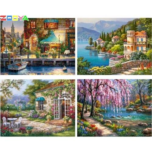 ZOOYA Round Diamond Painting Wall Sticker Diamond Embroidery Flower House 5D DIY Pictures Of Rhinestone Cross-Stitch Kits R1669