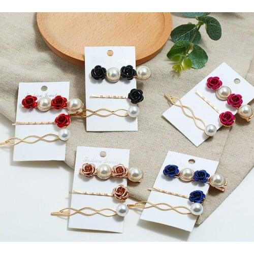 Pack of 3 fashion creative haarclip for women with inlaid faux pearl matel flower design female hair clip side clip bangs clip