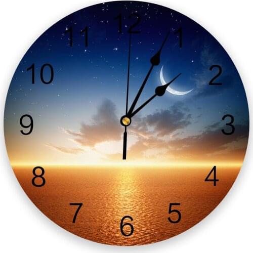 Sea Sunset Moon Stars Wall Clock Art Ornament Restaurant Cafe Shop Circle Wall Clocks Modern Design Home Decor