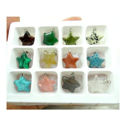 Natural stone Turquoises Quartz crystal tiger eye aventurine Five-pointed star pendant for diy Jewelry making necklace 12pcs