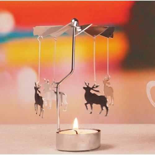 2021 New Rotary Spinning Tealight Candle Metal Tea Light Holder Carousel Home Decor Gift