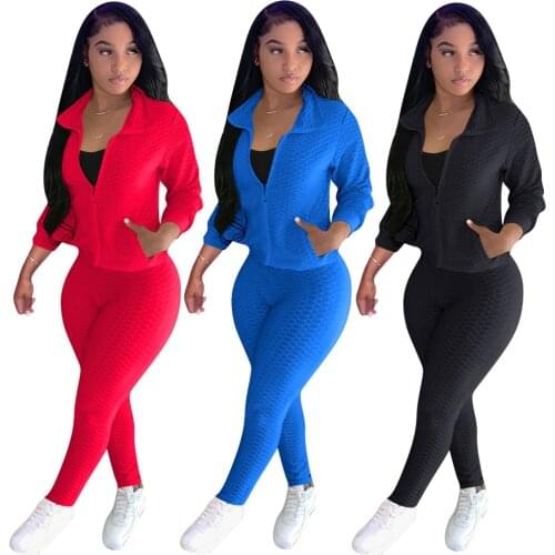 444114 Autumn Winter Women Casual Home Solid Sports Stretchy High Two Piece Set Top and Pants Tracksuit Sweatsuit Outfits Hot