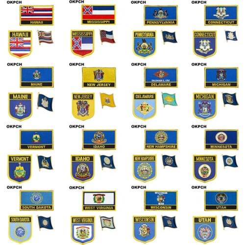 U.S.A Utah Wisconsin Dakota Minnesota National Flag Embroidered Iron on Patches for Clothing Metal badges DIY Saw on Patches