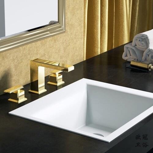 Luxury square gold brass bathroom sink faucet cold hot water basin mixer faucet top quality tap