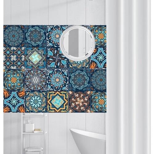 Mandala Self -Adhesive Arab Wall Stickers Anti Oil Waterproof Simulation Tiles Kitchen Bathroom Decoration Wall Art