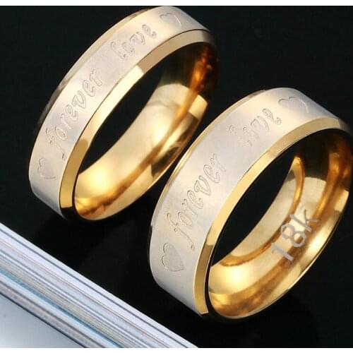 Wedding Rings for Women Men Jewelry Heart Forever Love Engraved Stainless Steel Gold-color Engagement Couple 7C1623