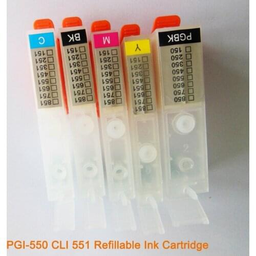 Vilaxh 5PCS PGI-550 CLI 551 refillable cartridge for canon PIXMA IP7250 MG5450 MX925 MG5550 MG6450 MG5650 MG6650 IX6850