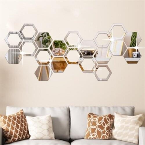10pcs 3D Mirror Wall Stickers Home Decor Hexagon Mirror DIY Stickers Kids Rooms Bathroom Bedroom TV Background Wall Decor