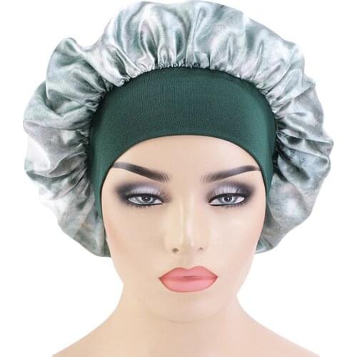 Women Satin Bonnet Tie-dyed Nightcap Wide Side Sleeping Cap Soft Elastic Band Chemotherapy Hats