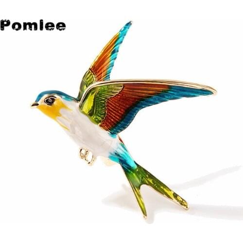 Pomlee Enamel Flying Swallow Brooch For Women Animal Bird Broches Fashion Bijouterie Broche Femme Bijoux De Luxe
