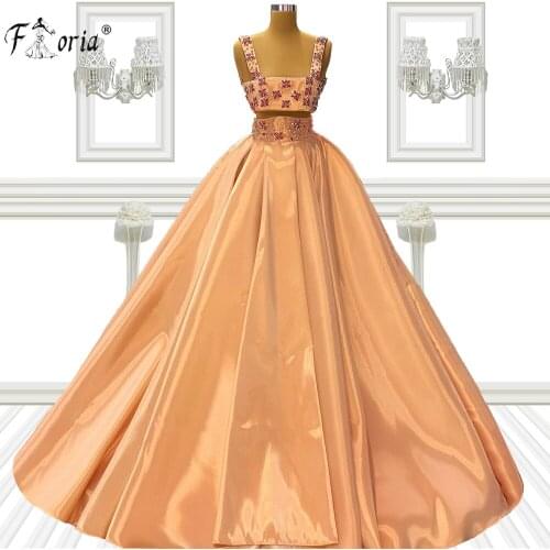 Two Pieces Gown 2021 New A Line Long Prom Dresses Sleeveless Crop Top Beaded Crystals Sexy Prom Dress Floor Length Vestidos
