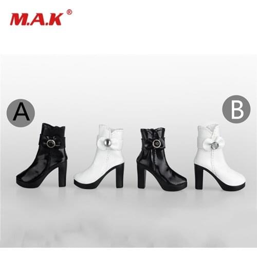 1/6 Accessory Black/White Short Zipper Boots Female High Heels Shoes inside Hollow for 12'' Woman Phicen Tbleague Action Figure