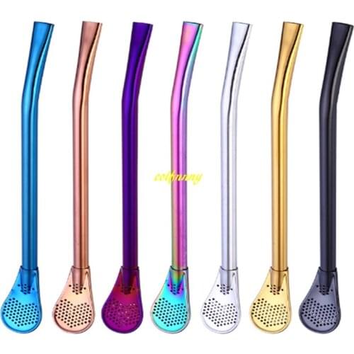 100pcs/lot Colorful Stainless Steel Drinking Straws Filter Tea coffee straw spoon Yerba Tea Barware tool