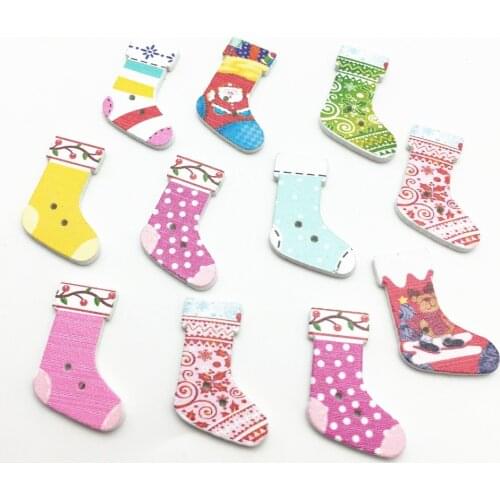 1000pcs 20x30mm Christmas Buttons Mixed Wood Stocking Socks Shape 2-Hole Buttons For Scrapbooking