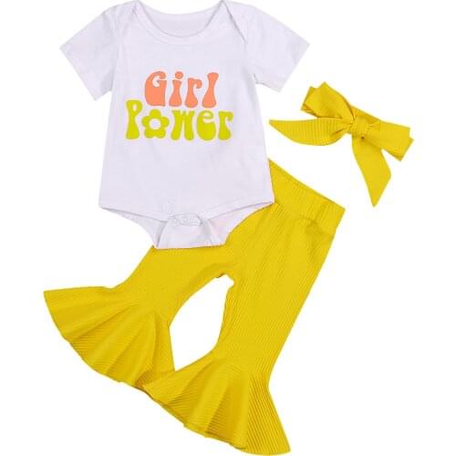 0-24M 2Pcs Newborn Baby Girls Clothes Cotton Letter Romper Jumpsuit +Flare Pants +Headband Outfits Summer Clothing