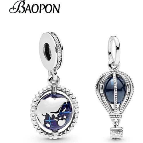 2Pcs/Lot Authentic Blue Enamel Globe Pendant Charms Fit Original Brand Bracelet & Necklace For Women DIY Jewelry Making