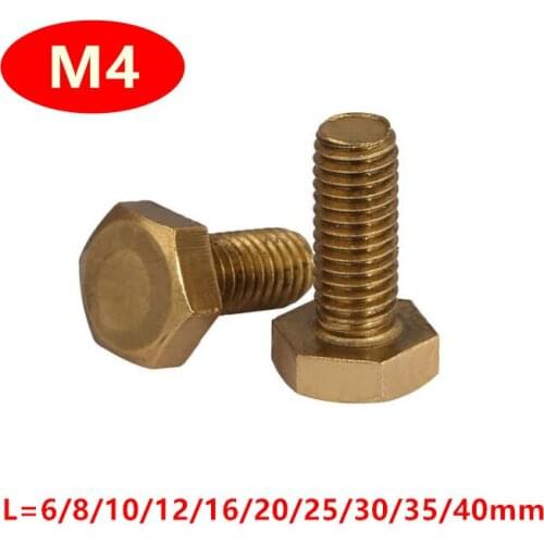 20pcs DIN933 M4 Brass Hex hexagonal Bolt Screws M4*6/8/10/12/16/18/20/25/30/35/40mm brass bolts
