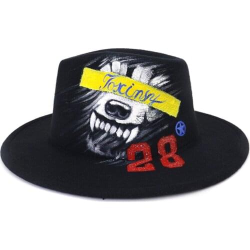 2021 winter fedora hats for women fashion Flat wide Brim Felt Jazz Hats for men Hand-painted letters Hip Hop Nordic Viking Hat