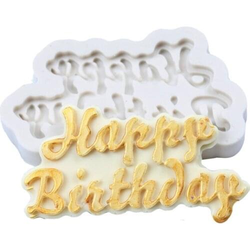 3D Happy Birthday Letters Fondant Silicone Mold Candle Sugar Craft Tool Chocolate Cake Mould DIY Baking Decorating Tools