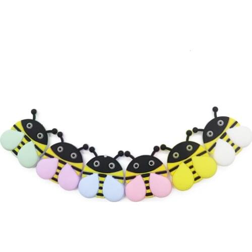 5pc Mini Bee Silicone Teether For Making Pacifier Chain Animal Shape DIY Silicone Beads Nursing Accessorie BPA Free Baby Teether