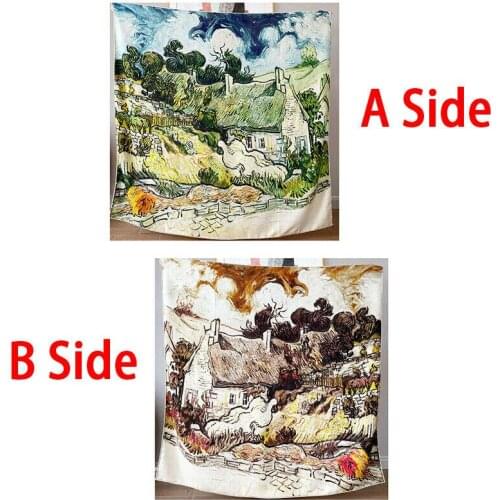 70% Cashmere 30% Silk Scarf Women Fashion Double-sided Tree House Shawl Stole Hijab Oversize Kerchief Turban 135*135cm