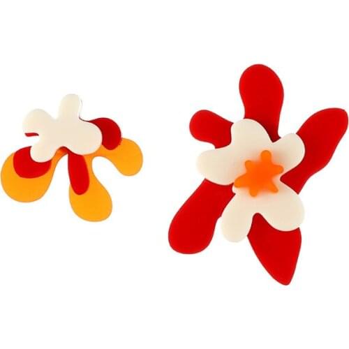 Acrylic Asymmetric Irregular Cute Girly Fun Red Flower Stud Earrings Big Earrings