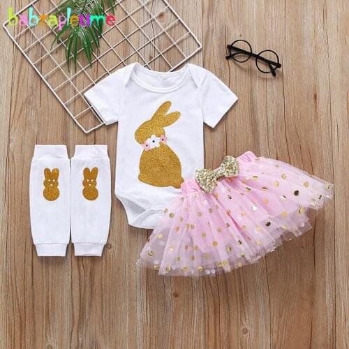 Summer Baby Clothes Girls Outfits Cartoon Cute Short Sleeve Cotton Newborn Bodysuit+Lace Skirt+Sock Infant Clothing Sets BC1875