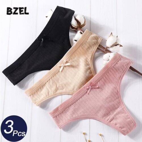 BZEL 3Pcs/lot Sexy Women Cotton Panties Set Underwear Seamless Solid Low Waist Female Soft Thongs With Bow Woman G-String String