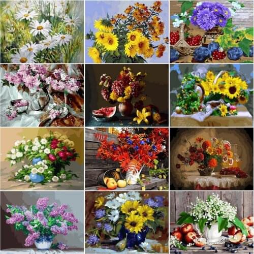 CHENISTORY 60x75cm Frame Painting By Numbers For Adults Daisy Flowers Picture By Numbers Acrylic Paint On Canvas Home Decors Art