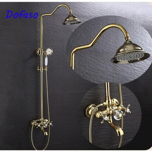 Dofaso best gold shower faucet bathroom golden shower set Brass Rain shower head 8 inch Hot and cold water mixer taps