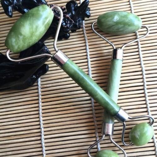 Double Head Green Jade Roller Elliptical Massager Eye Face Neck Facial Massage Slimming Thin Face Beauty Health Care Tools