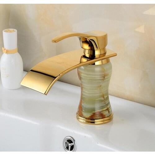 European antique basin faucets mixer vintage, Brass retro toilet basin faucet gold,Bathroom copper jade basin faucet waterfall