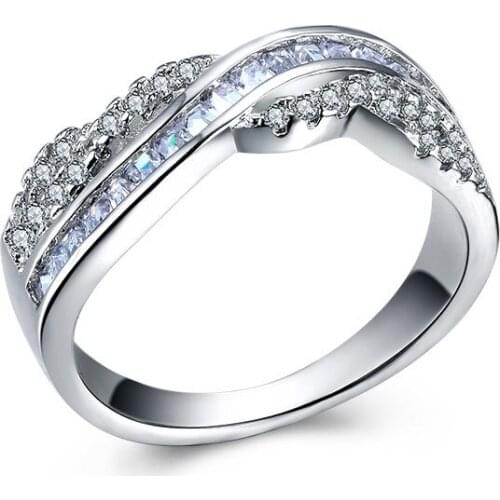 Hainon 2019 New Romantic Lover Silver Color Ring Bridal Luxury Cross CZ Rhinestone Wedding Rings for Women Party Gifts