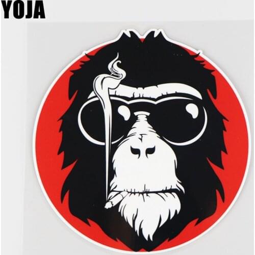 YOJA 14.5X15CM Art Fashion Chimpanzees Smoking Car Sticker Creative Cartoon Vinyl Decal 19A-0314