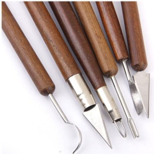 Pottery Clay Sculpture Carving Modeling Tools Wooden Handle Set of 6pcs