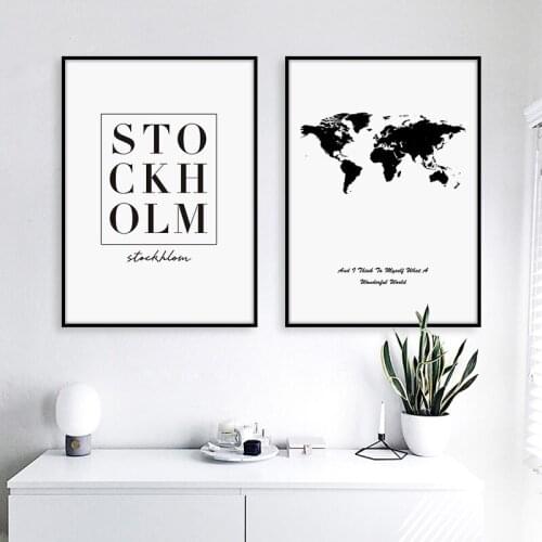 World Map Canvas Painting Wall Art Black And White Poster Print Wall Pictures For Living Room Abstract Minimalist Home Decor