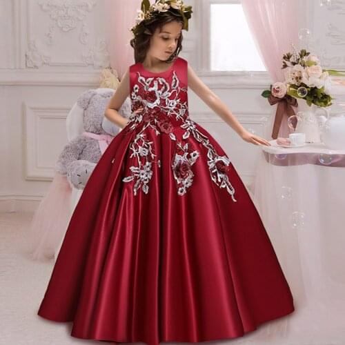 Summer Girl Vintage Dress Kids Dresses For Girls Flower Princess Dress Backless Long Party Wedding Children Dress 4-14 Year