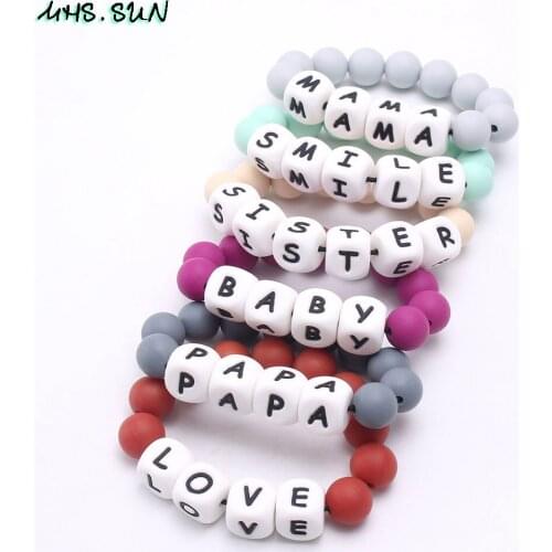MHS.SUN 1PC Food Grade Silicone Beads Baby Bracelets Personalised Color/Letter Teether Bangles Girls Chewable Nursing Jewelry