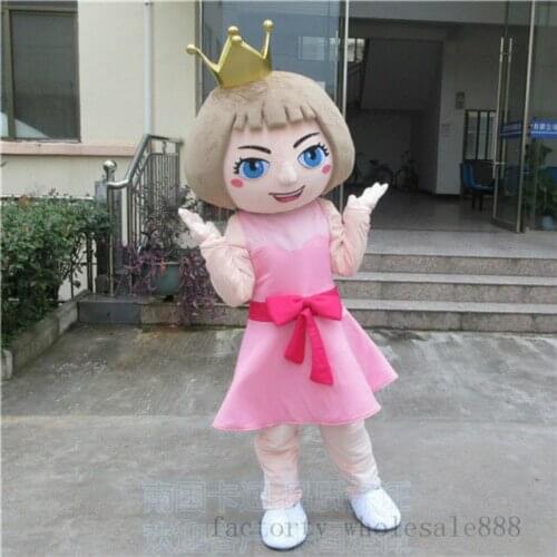 Cute Girl Mascot Costume Set Birthday Party Game Fancy Dress Adult Cartoon Doll with Crown Cosplay Costume Fursuit