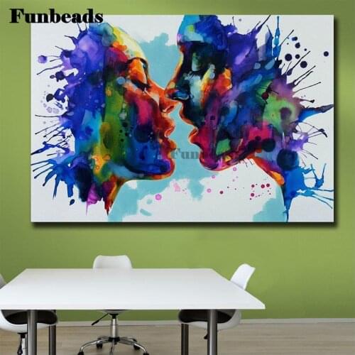 Newest DIY 5d Diamond Painting Couple Kiss cross stitch kits Mosaic Embroidery crystal Resin Craft Abstract lovers Decor FF916