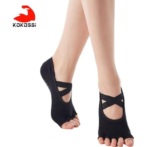 KoKossi 1 Pair Cross Strap Yoga Socks Split Toes Non-slip Breathable Comfortable Cotton Soft Dance Slippers Sports Socks Ladies