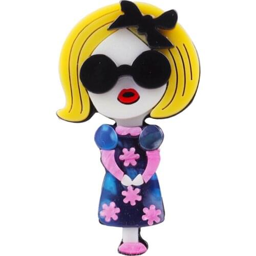 New Fashion Cute Lady Wear Flower Skirt Brooch Pins For Women Girl Cartoon Lovely Acrylic Backpack Badge Lapel Brooch Jewelry