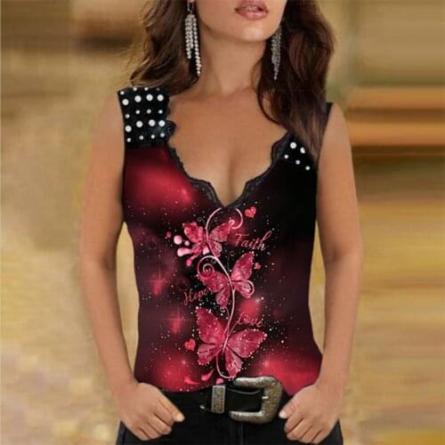 2021 New Summer Lace V-neck Animal Printed Camisole T-shirt Plus Size Y2k Fashion Slim Sleeveless Tshirt Vintage Sexy Tank Tops