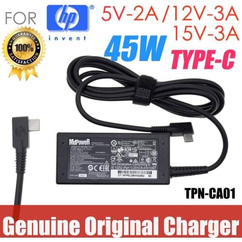 Original 45W TYPE-C TPN-CA01 15V 3A FOR HP TPN-CA02 spectre 13 Elite x2 1012 G1 G2 Pavilion 12-b000 laptop AC adapter 814838-002